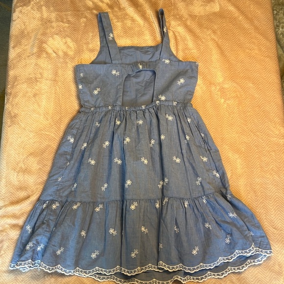 Cat & Jack Denim Chambray embroidered ruffle dress sz L 10-12y - Picture 4 of 4